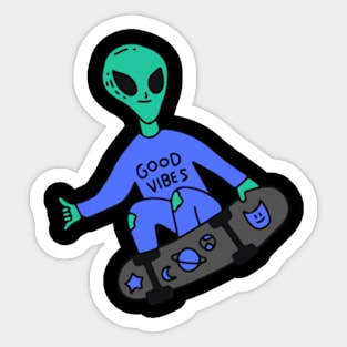 Retro Good Vibes Alien Skateboarding Sticker